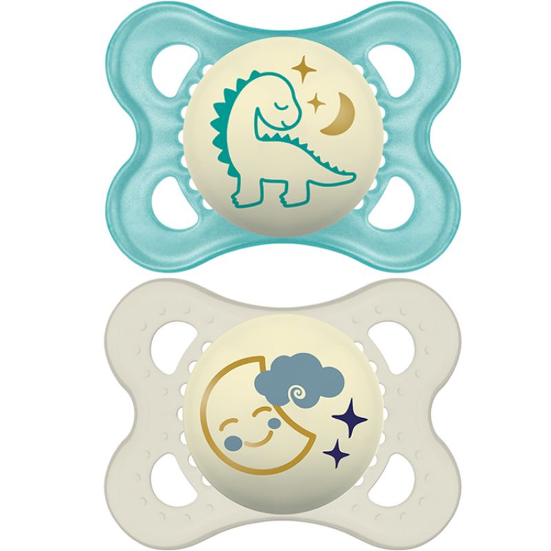 Lot de 2 sucettes anatomiques Nuit garçon en silicone (0-6 mois) MAM