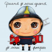 Tableau Je serai pompier (15 x 15 cm)  par Isabelle Kessedjian