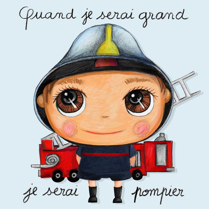 Tableau Je serai pompier (15 x 15 cm) Isabelle Kessedjian