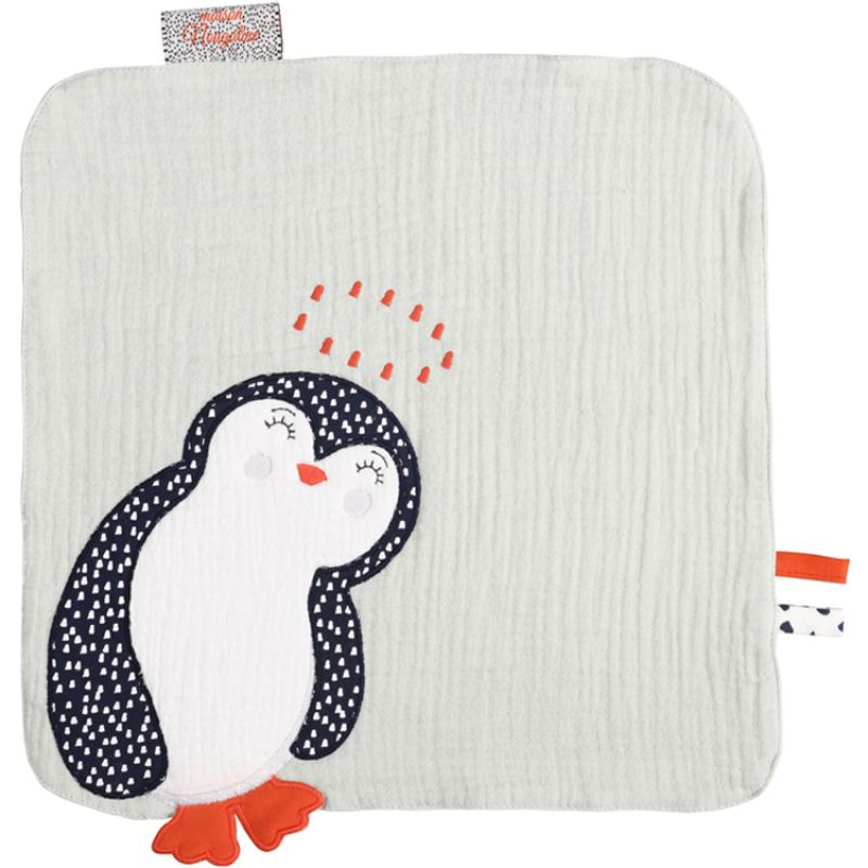 Doudou plat Pingouin vert d'eau Maison Nougatine