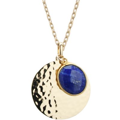 Collier médaille martelée et lapis lazuli chaîne 45 cm personnalisable (plaqué or) Petits trésors