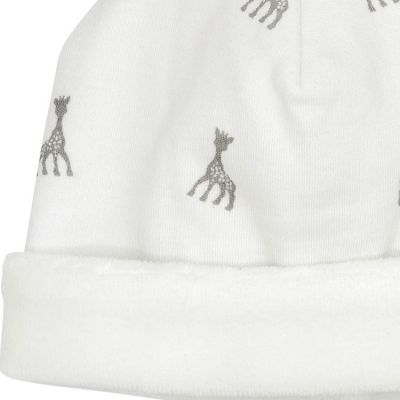 Bonnet de naissance en coton blanc Sophie la girafe (1-3 mois)
