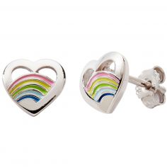 Boucles d'oreilles Cœur Arc-en-ciel (argent) - Baby bijoux