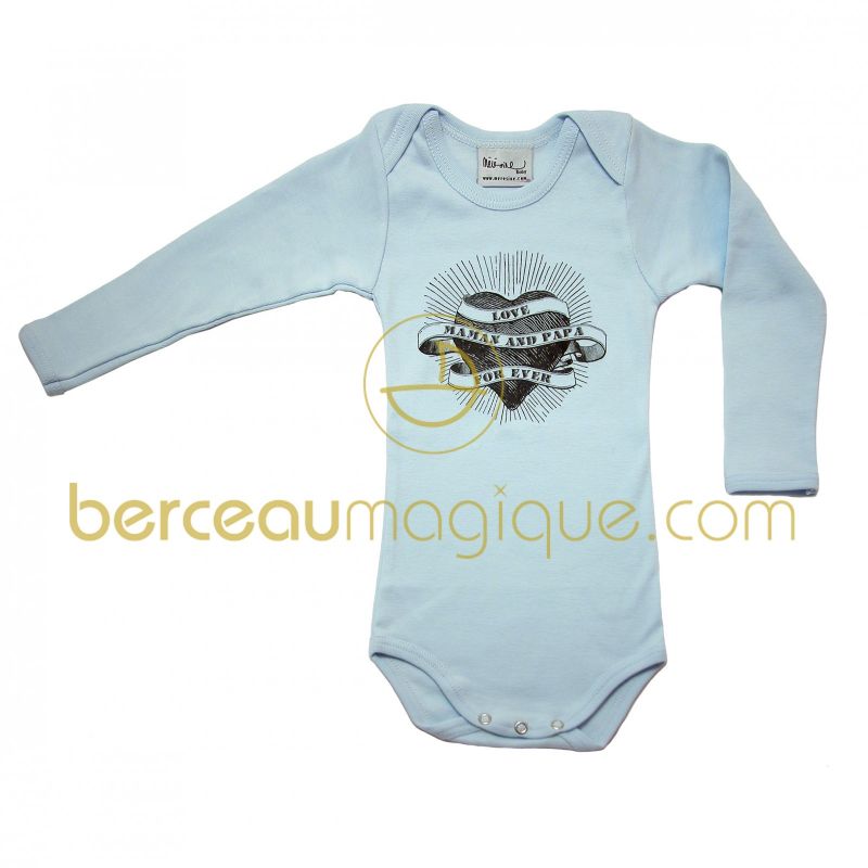 Body bleu ciel manches longues ''Love maman and papa'' 