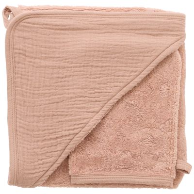 Cape de bain et gant bambou et gaze Mocha