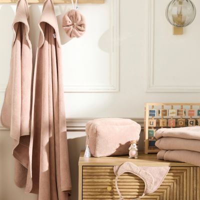 Cape de bain et gant bambou et gaze Mocha