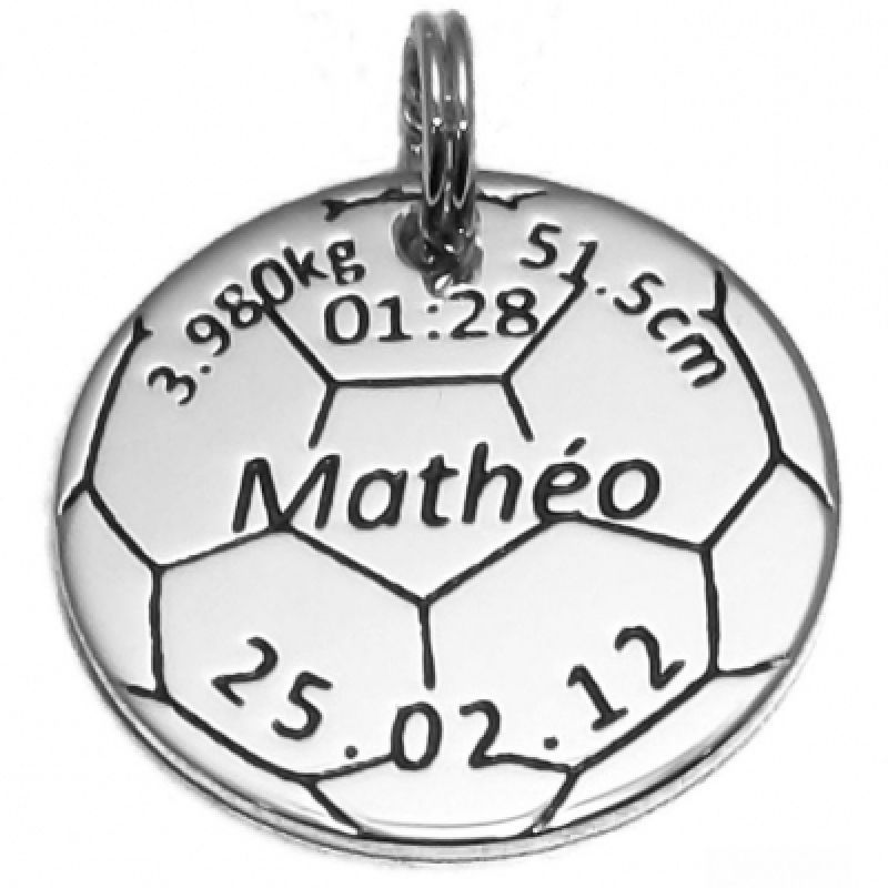 Médaille de naissance ballon de foot (plaqué argent rhodié) Alomi