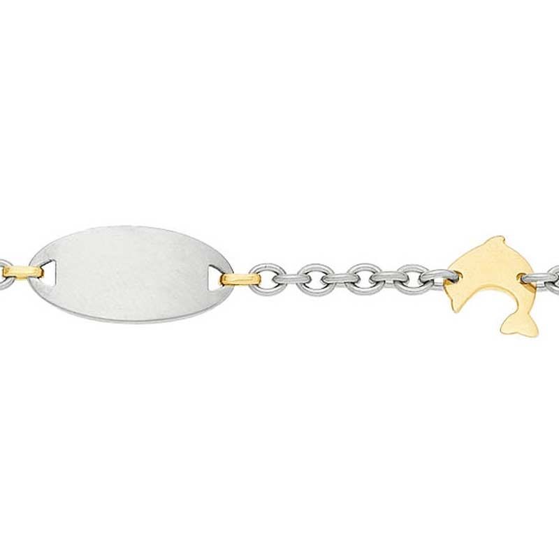 Gourmette bébé or et acier motif dauphin or jaune  Berceau magique bijoux