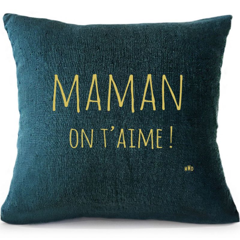 Coussin en lin bleu de Prusse personnalisable (45 x 45 cm) Mes Mots Déco