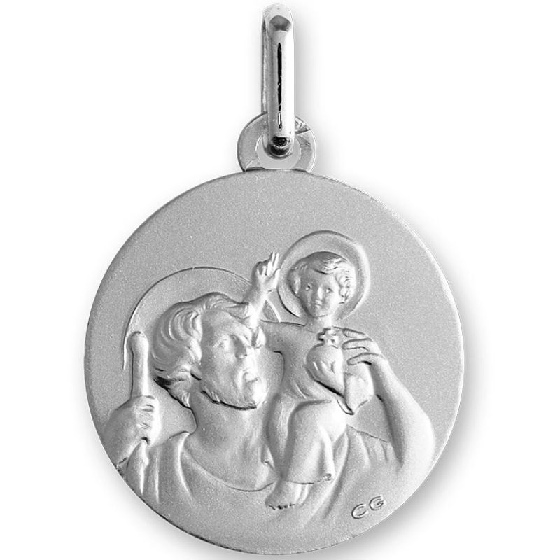Médaille Saint Christophe personnalisable (or blanc 750°) Lucas Lucor