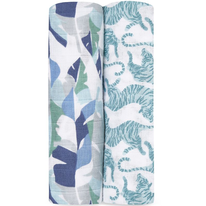 Lot de 2 maxi langes en coton Dancing Tigers (120 x 120 cm) aden + anais