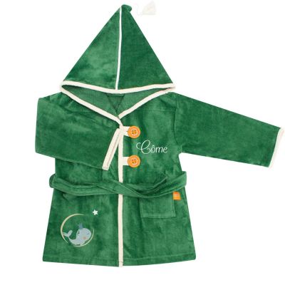 Peignoir Baleine Vert Fôret personnalisable (2-4 ans) L'oiseau bateau