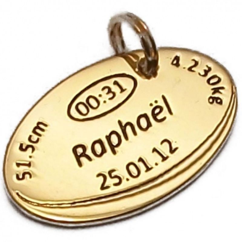 Médaille de naissance ballon de rugby (plaqué or jaune) Alomi