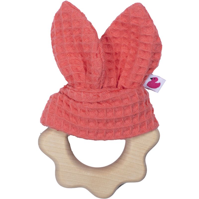 Anneau de dentition en bois nid d'abeille corail BB & Co