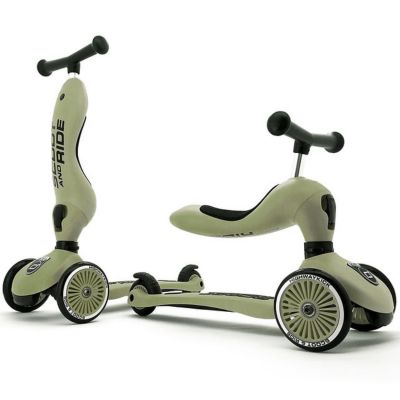 Porteur évolutif en trottinette Highwaykick 1 Olive  par Scoot And Ride