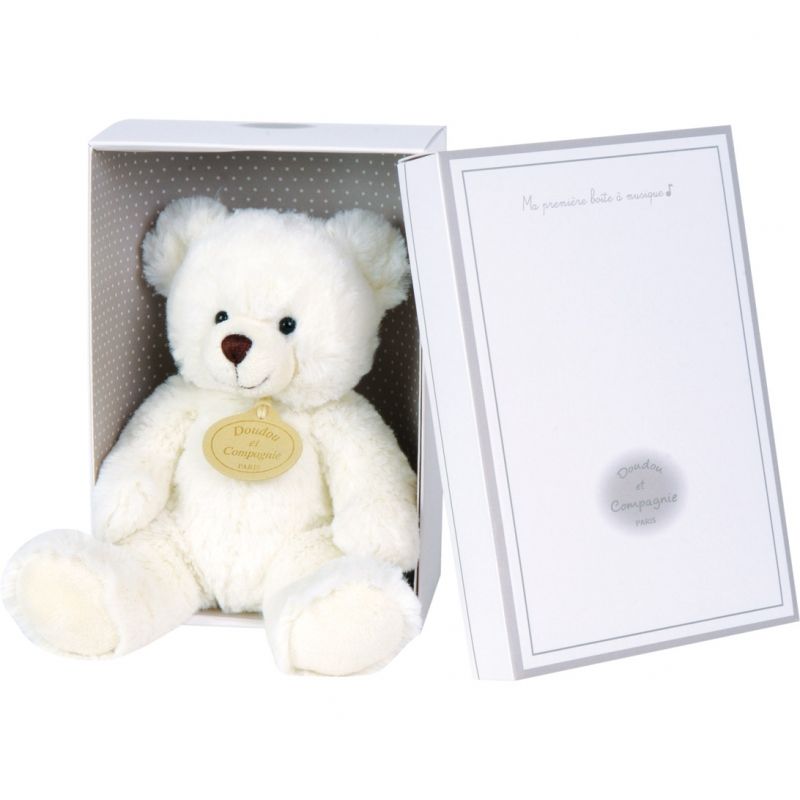Coffret peluche musical ours blanc (15 cm) Doudou et Compagnie