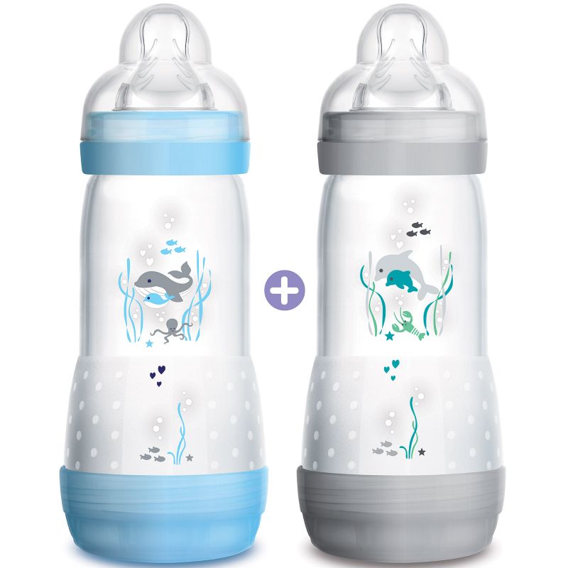 Lot de 2 biberons Easy Start anti-colique baleine et dauphin - débit 3 rapide (320 ml) MAM