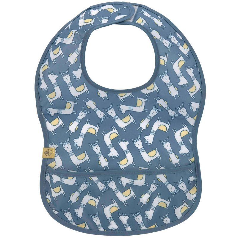 Bavoir à velcro plastifié avec poche  Glama Lama bleu Lässig