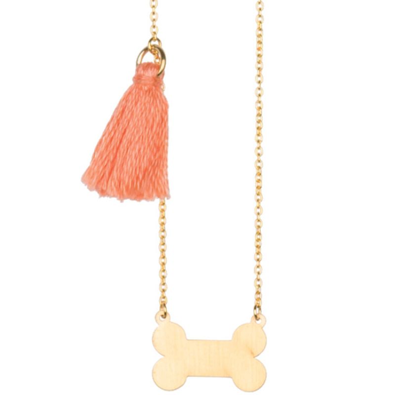 Collier os avec pompon corail (vermeil doré) Coquine