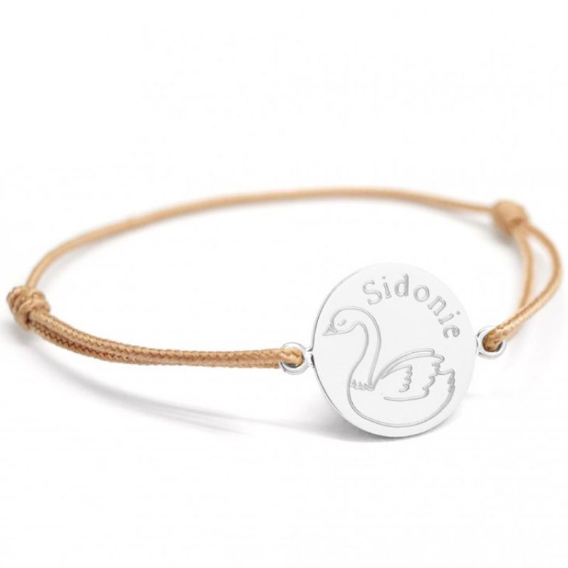 Bracelet cordon Cygne personnalisable (argent 925°) Petits trésors