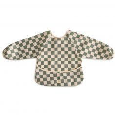 Bavoir à manches longues Olive Check (6-24 mois) - Mushie