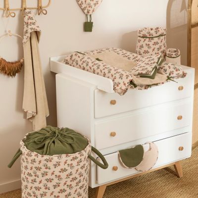 Set 2 corbeilles de rangement fleurs beige et fougère