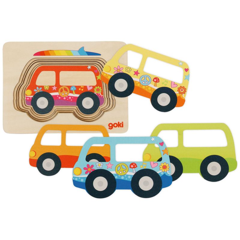 Puzzle en bois Voitures (5 pièces et 5 couches) Goki Produit 4