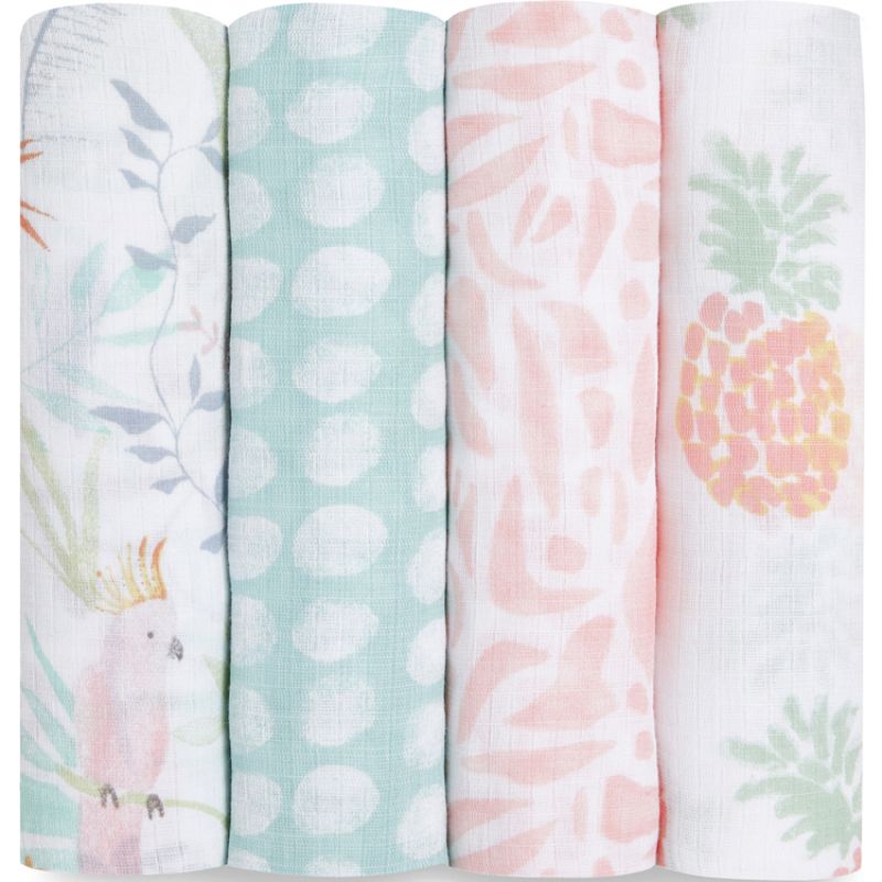 Lot de 4 maxi langes en coton Tropicalia (112 x 112 cm) aden + anais