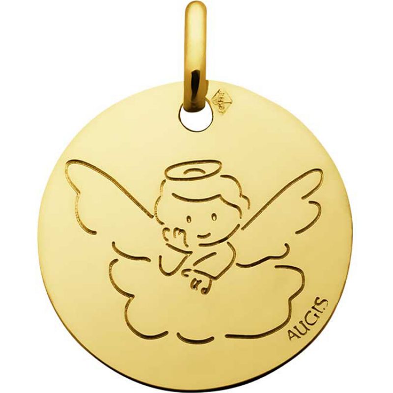 Médaille Ange auréolé sur un nuage (or jaune 750°) Maison Augis