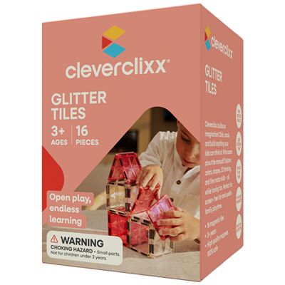 Kit de construction magnétique à paillettes Transparent-Rose (16 pièces)