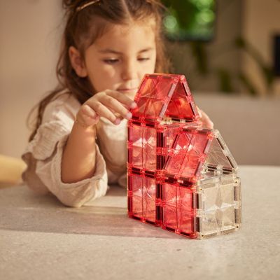Kit de construction magnétique à paillettes Transparent-Rose (16 pièces)