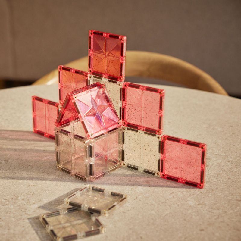 Kit de construction magnétique à paillettes Transparent-Rose (16 pièces) Cleverclixx Ambiance 5
