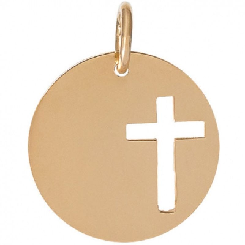 Médaille Léo croix ajourée personnalisable 16,5 mm (or jaune 750°) Je t'Ador