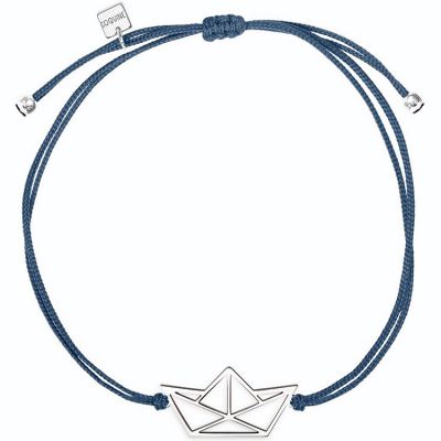 Bracelet sur cordon bleu bateau Origami (argent 925°) Coquine
