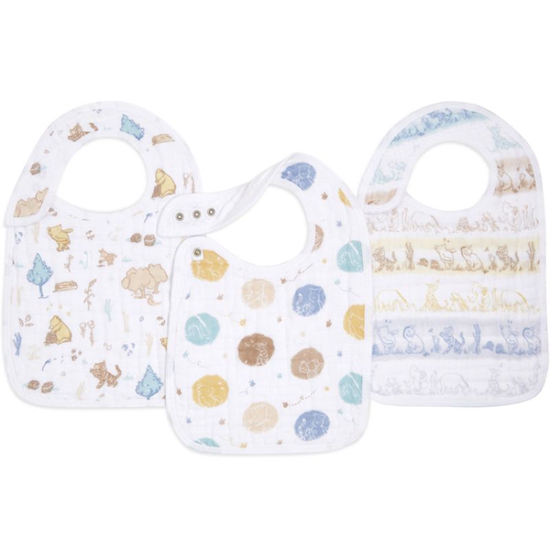 Lot de 3 bavoirs à pression en mousseline de coton Winnie in the Woods aden + anais