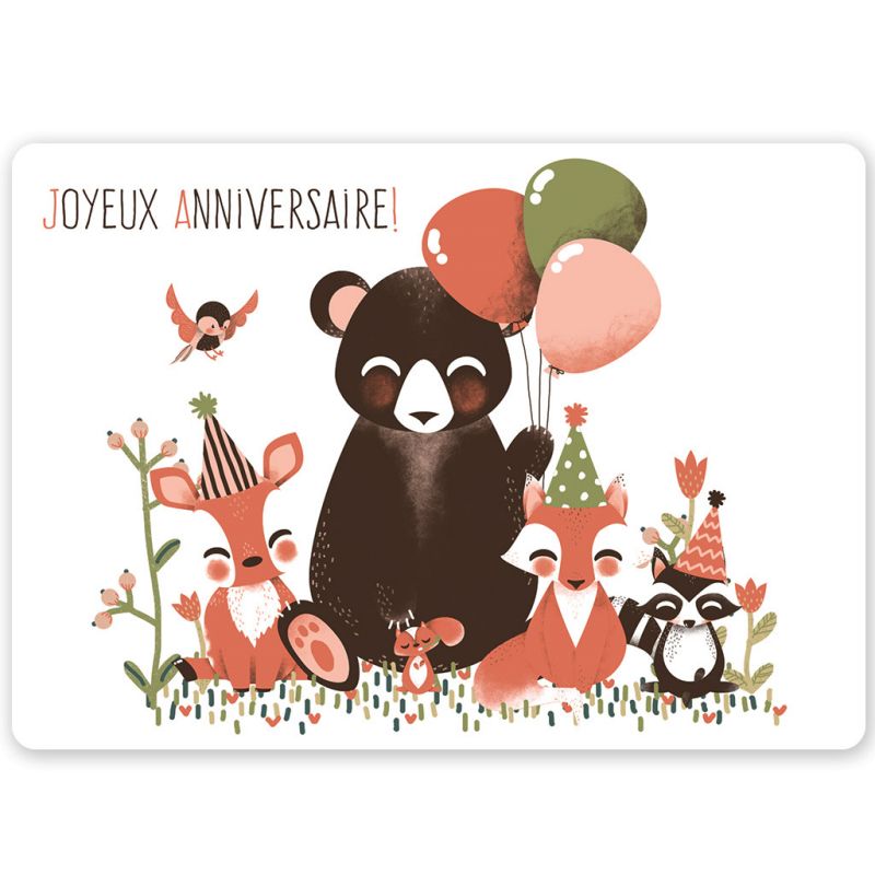 Carte anniversaire A6 Les Animignons de la forêt Kanzilue