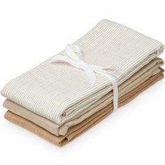 Lot de 3 langes en coton bio Mix Classic Stripes Camel (70 x 70 cm) - Cam Cam Copenhagen