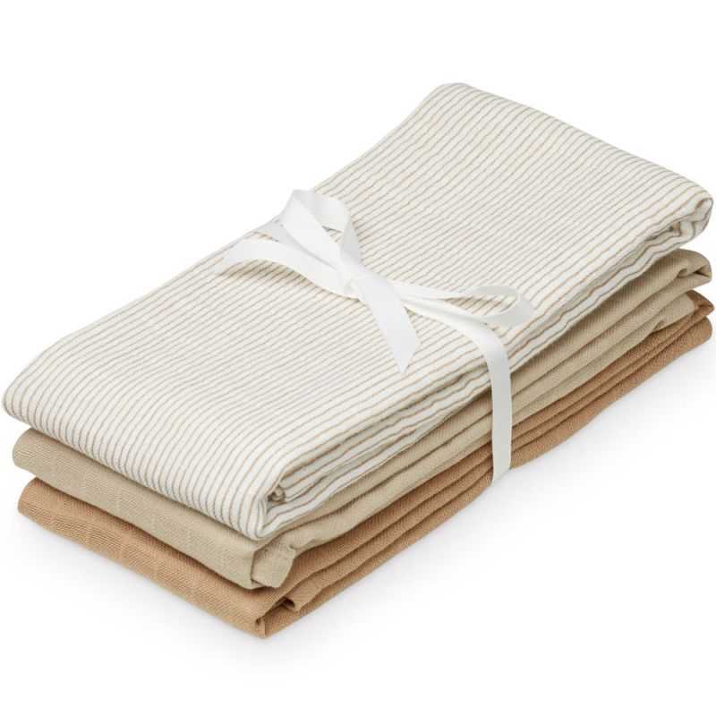 Lot de 3 langes en coton bio Mix Classic Stripes Camel (70 x 70 cm) Cam Cam Copenhagen Produit 1 grande taille