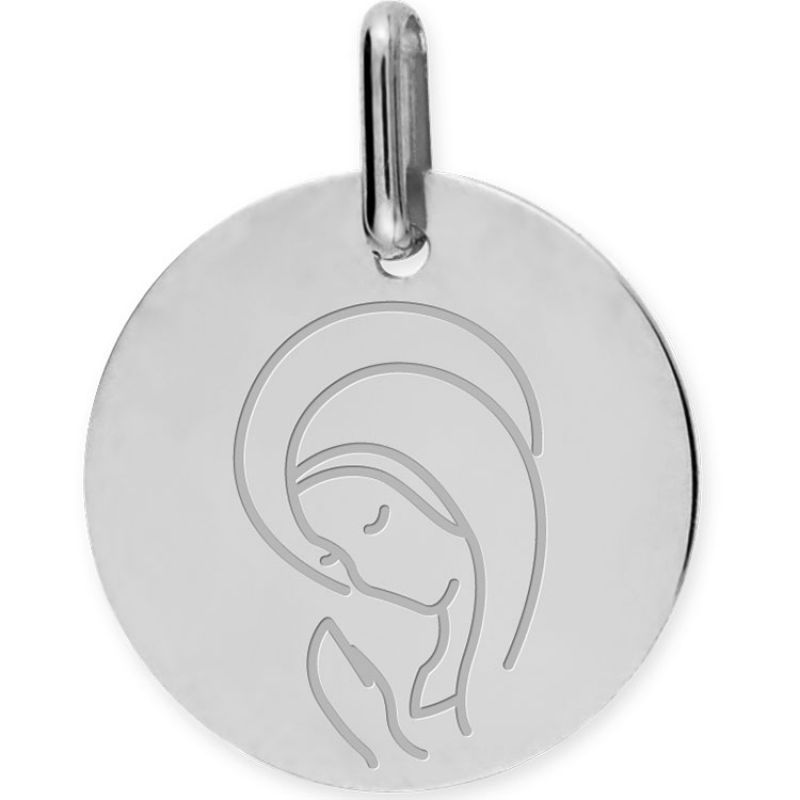 Médaille Vierge Marie personnalisable (or blanc 750°) Lucas Lucor