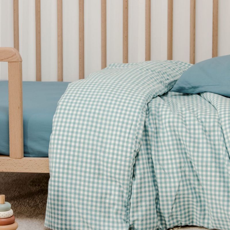 Housse de couette percale de coton Vichy Azur (75 x 120 cm) Kadolis Ambiance 3