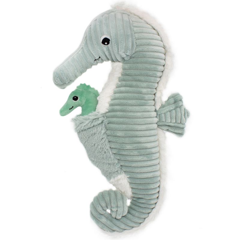 Peluche Les Ptipotos Papadou et bébé hippocampe menthe (34 cm) Les Déglingos