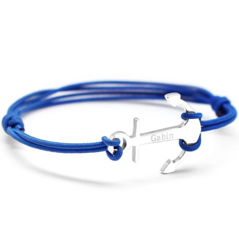Bracelet cordon papa L'ancre personnalisable (argent 925°) Petits trésors