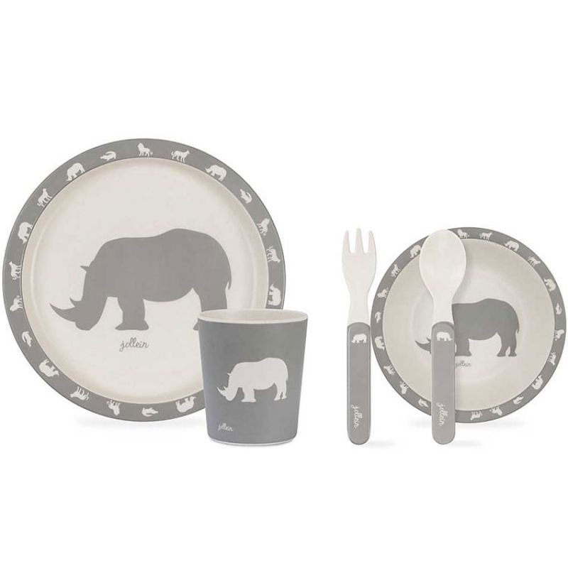 Coffret repas Safari gris (5 pièces) Jollein