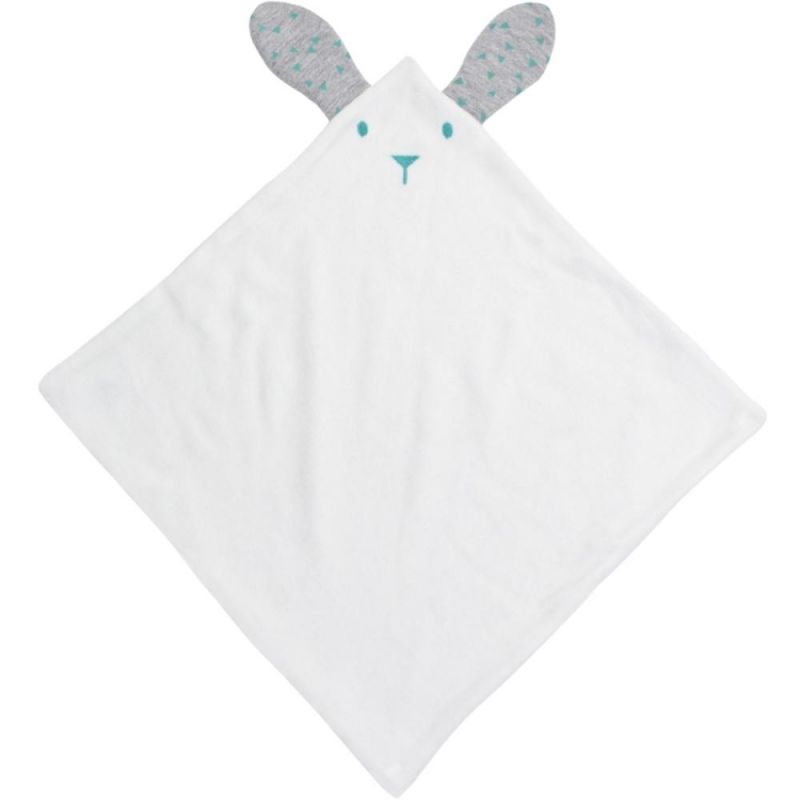 Doudou plat en coton bio Sacha le lapin turquoise Kadolis