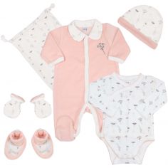 Coffret de naissance Fleurs roses 6 pièces (1 mois) - Trois Kilos Sept
