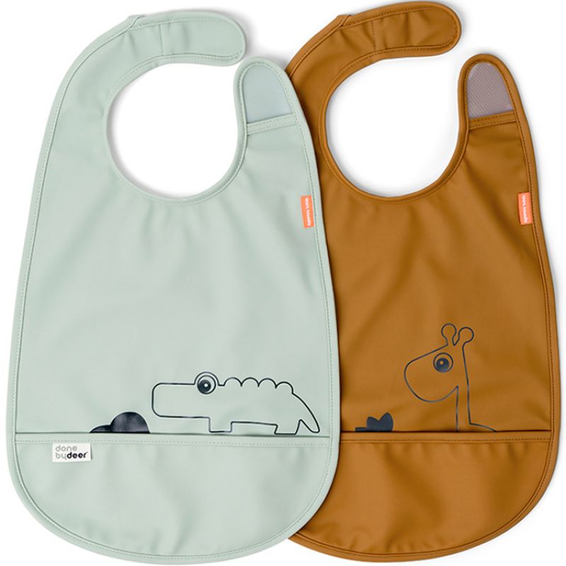 Lot de 2 bavoirs imperméable à velcro Deer Friends moutarde Done by Deer