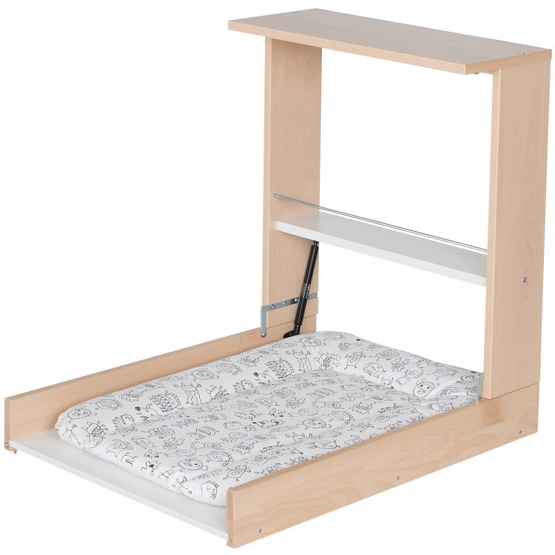 Table à langer murale hêtre naturel + matelas Monstres Wicki Geuther