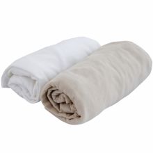 Lot de 2 draps housses coton blanc et écru (70 x 140 cm)  par Domiva