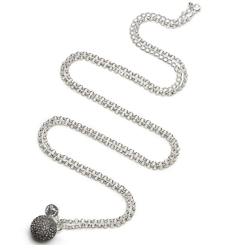 Bola sur chaîne argent Jasseron strass jet (argent, plaqué argent) Proud MaMa