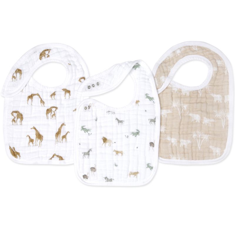 Lot de 3 bavoirs à pressions en coton bio safari dream aden + anais